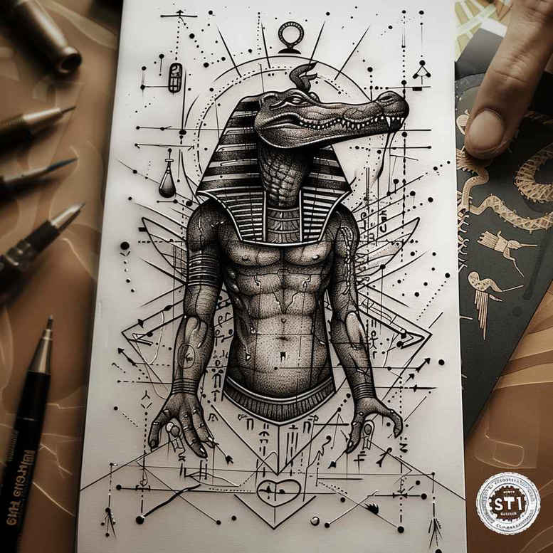 sobek tattoo design ideas Surrealism mystical sacred Nile meaning determination