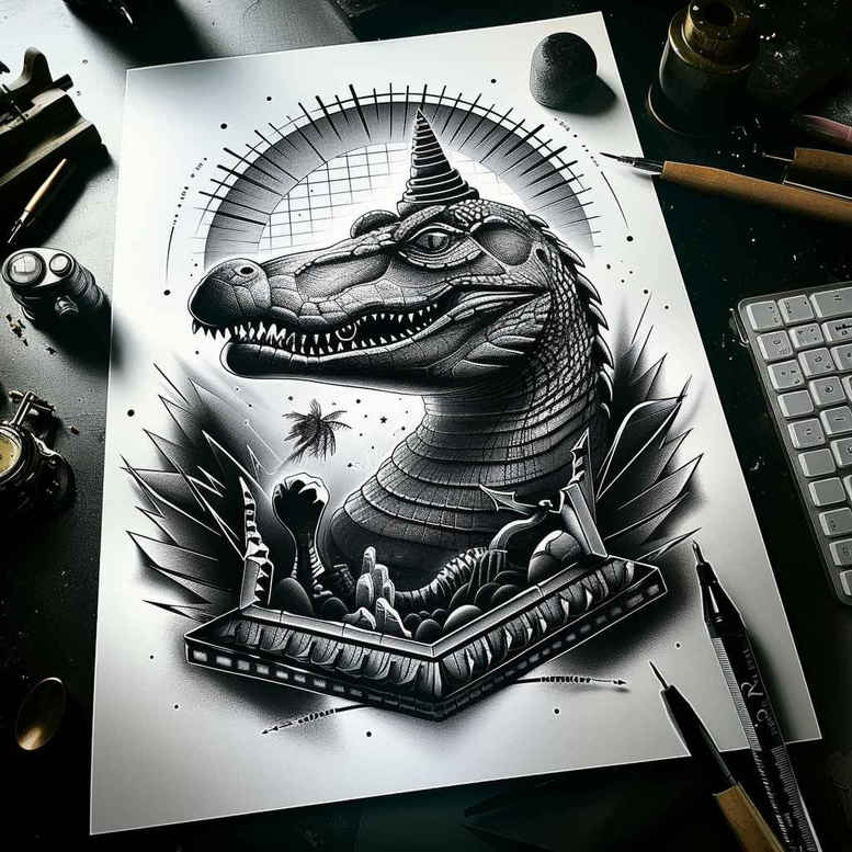 sobek tattoo design ideas metallic scale power for lower back