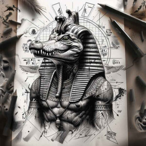 ornamental-detail-sobek-tattoo-spooky-for-shin – tattoo design ideas free ai generated – Gallery: sobek-inkby-ai