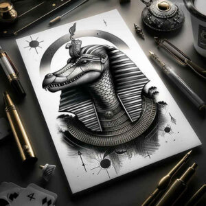 protection-god-sobek-tattoo-undead-for-upper-back – tattoo design ideas free ai generated – Gallery: sobek-inkby-ai