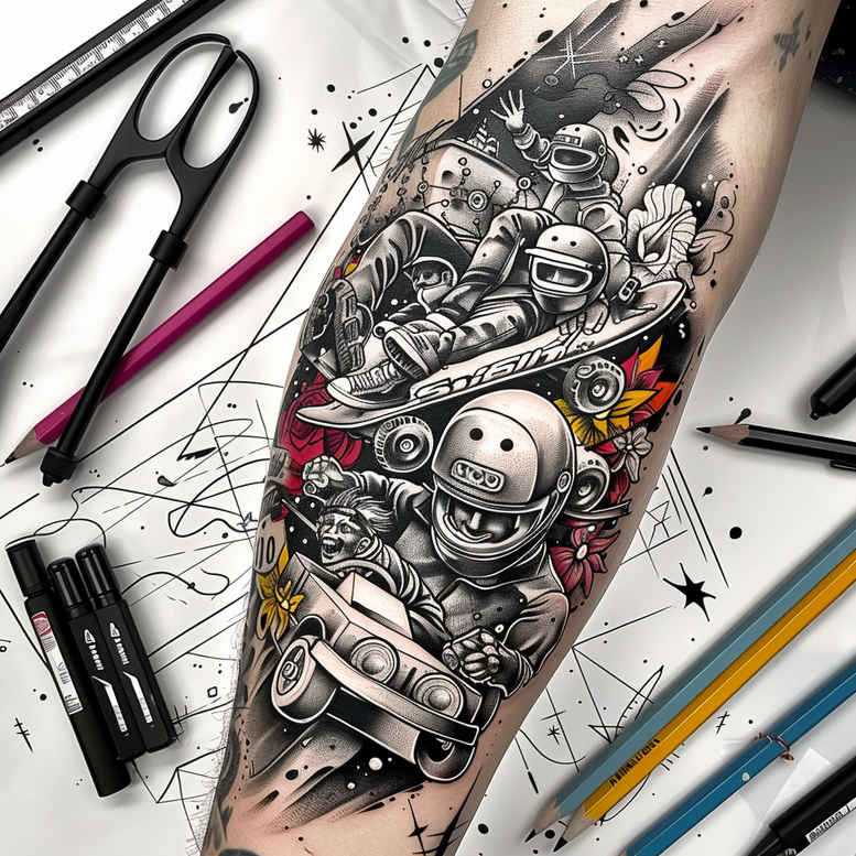 exercises – tattoo design ideas free ai generated – surrealism-metamorphosis – for-arm – Gallery: sport-inkby-ai