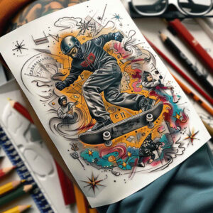 swimming – tattoo design ideas free ai generated – surrealism-enigmatic-aura – for-elbow – Gallery: sport-inkby-ai