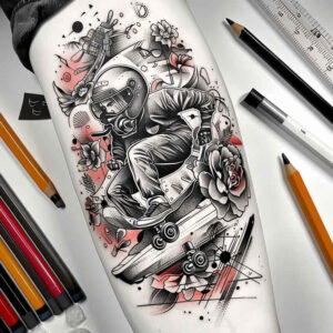 winter-sports – tattoo design ideas free ai generated – neotraditional-dynamic-linework – for-calf – Gallery: sport-inkby-ai