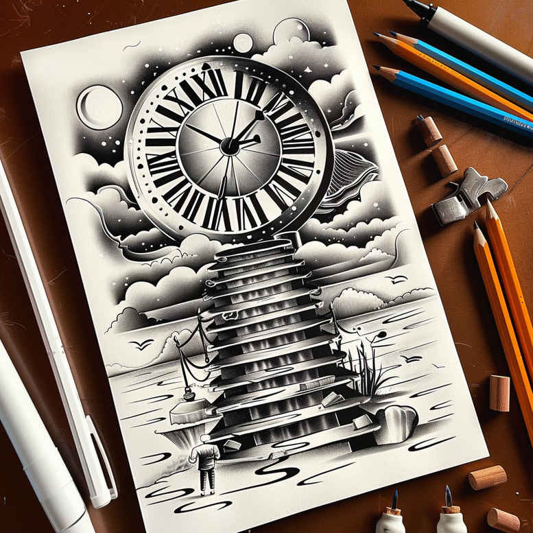 3d-stairs-tattoo – tattoo design ideas free ai generated – neotraditional-classic-motifs – for-ribs – Gallery: stairs-inkby-ai