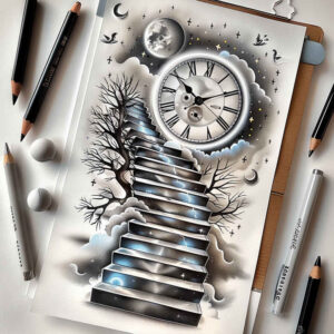 3d-stairs-tattoo – tattoo design ideas free ai generated – realism-skin-illusion – for-upper-shoulder – Gallery: stairs-inkby-ai