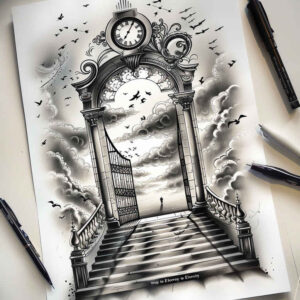 art-stairs-tattoo – tattoo design ideas free ai generated – realism-high-contrast – for-upper-chest – Gallery: stairs-inkby-ai