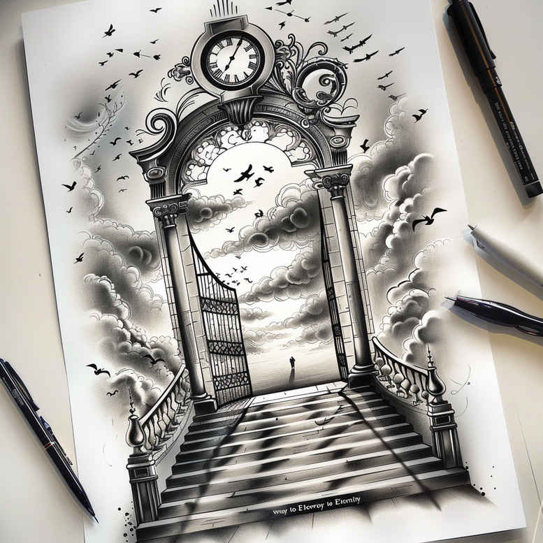 art-stairs-tattoo – tattoo design ideas free ai generated – realism-high-contrast – for-upper-chest – Gallery: stairs-inkby-ai