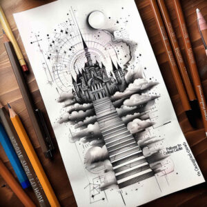 artistic-detail-stairs-tattoo – tattoo design ideas free ai generated – neotraditional-modern-classic – for-forearm – Gallery: stairs-inkby-ai