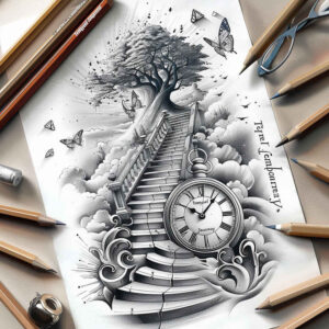 artistic-detail-stairs-tattoo – tattoo design ideas free ai generated – neotraditional-refined-detail – for-lower-chest – Gallery: stairs-inkby-ai