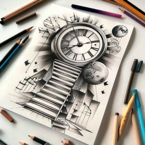 artistic-detail-stairs-tattoo – tattoo design ideas free ai generated – realism-lifelike – for-lower-back – Gallery: stairs-inkby-ai