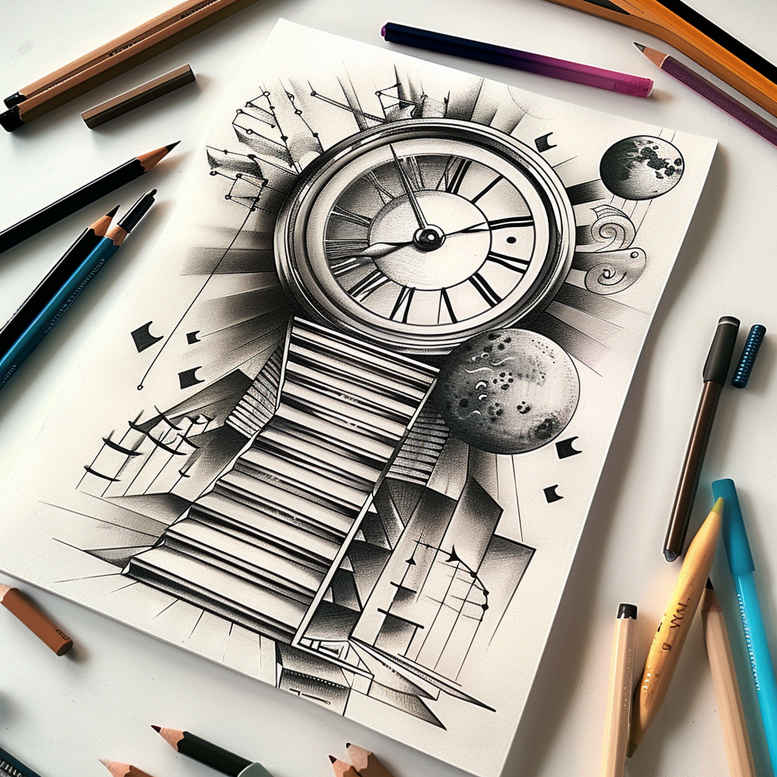 artistic-detail-stairs-tattoo – tattoo design ideas free ai generated – realism-lifelike – for-lower-back – Gallery: stairs-inkby-ai