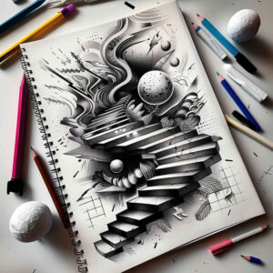 detailed-stairs-tattoo – tattoo design ideas free ai generated – neotraditional-classic-composition – for-lower-chest – Gallery: stairs-inkby-ai