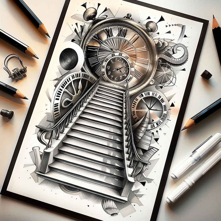 detailed-stairs-tattoo – tattoo design ideas free ai generated – neotraditional-dynamic-color – for-side – Gallery: stairs-inkby-ai