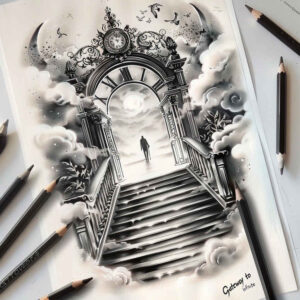 detailed-stairs-tattoo – tattoo design ideas free ai generated – neotraditional-refined-lines – for-toe – Gallery: stairs-inkby-ai