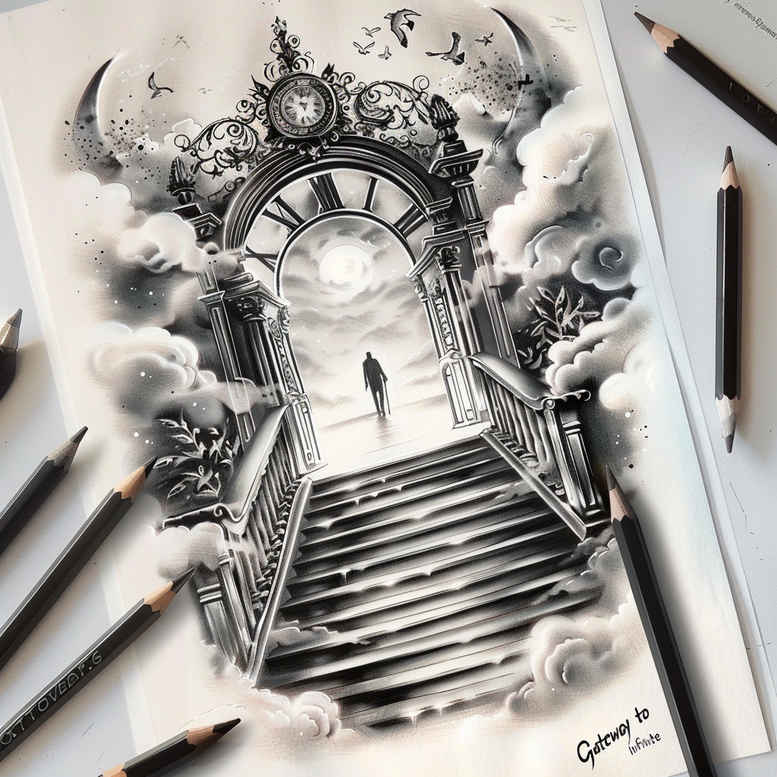 detailed-stairs-tattoo – tattoo design ideas free ai generated – neotraditional-refined-lines – for-toe – Gallery: stairs-inkby-ai
