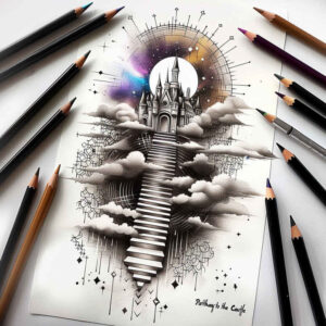detailed-stairs-tattoo – tattoo design ideas free ai generated – surrealism-morphic – for-thigh – Gallery: stairs-inkby-ai