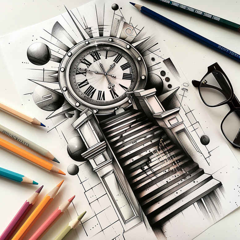 dot-stairs-tattoo – tattoo design ideas free ai generated – neotraditional-gradient-fills – for-ankle – Gallery: stairs-inkby-ai