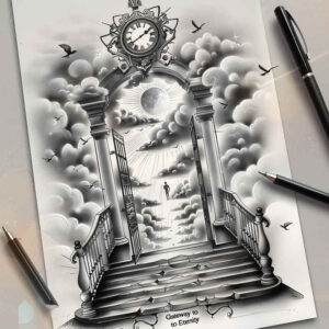 dot-stairs-tattoo – tattoo design ideas free ai generated – surrealism-otherworldly – for-arm – Gallery: stairs-inkby-ai