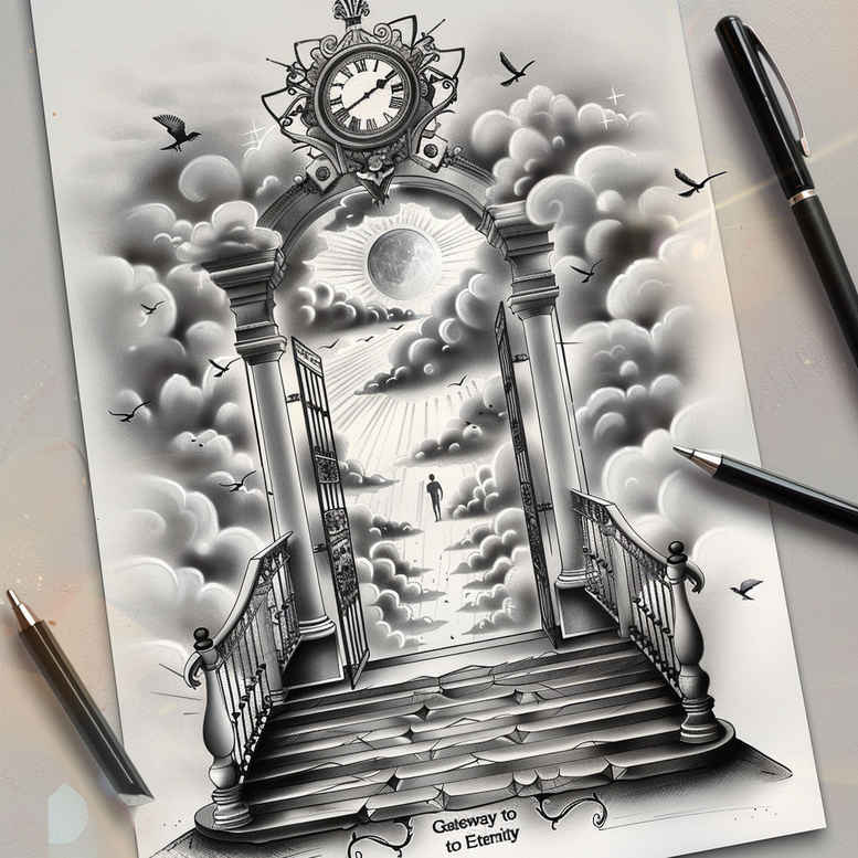 dot-stairs-tattoo – tattoo design ideas free ai generated – surrealism-otherworldly – for-arm – Gallery: stairs-inkby-ai