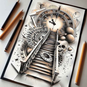 energy-stairs-tattoo – tattoo design ideas free ai generated – neotraditional-bold-outline – for-arm – Gallery: stairs-inkby-ai