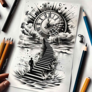 energy-stairs-tattoo – tattoo design ideas free ai generated – realism-clean-lines – for-ankle – Gallery: stairs-inkby-ai