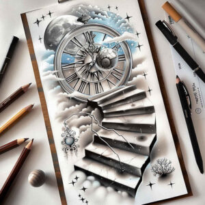 energy-stairs-tattoo – tattoo design ideas free ai generated – realism-real-shadows – for-neck – Gallery: stairs-inkby-ai