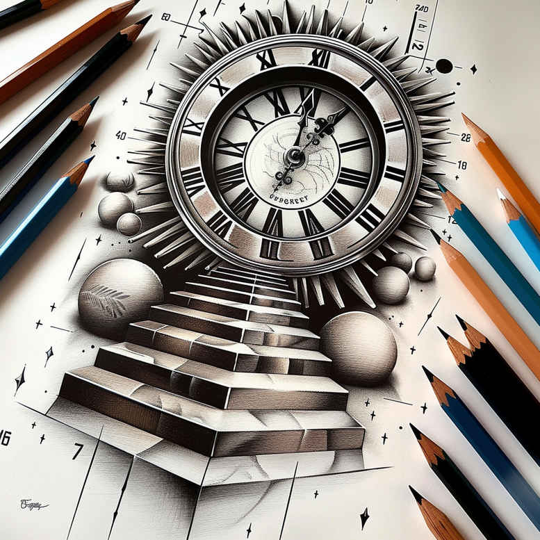 expressive-stairs-tattoo – tattoo design ideas free ai generated – neotraditional-defined-outlines – for-side – Gallery: stairs-inkby-ai