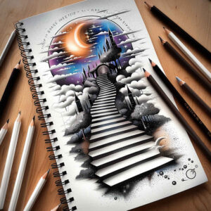 expressive-stairs-tattoo – tattoo design ideas free ai generated – surrealism-dreamscape – for-lower-back – Gallery: stairs-inkby-ai