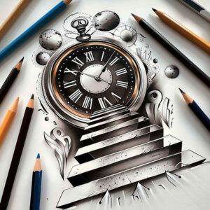 expressive-stairs-tattoo – tattoo design ideas free ai generated – surrealism-ethereal-glow – for-upper-back – Gallery: stairs-inkby-ai