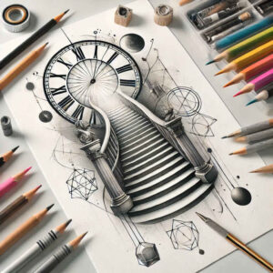flowing-lines-stairs-tattoo – tattoo design ideas free ai generated – neotraditional-dynamic-linework – for-forearm – Gallery: stairs-inkby-ai