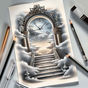 flowing-lines-stairs-tattoo – tattoo design ideas free ai generated – realism-light-play – for-behind-ear – Gallery: stairs-inkby-ai
