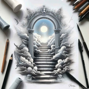 flowing-lines-stairs-tattoo – tattoo design ideas free ai generated – realism-refined-highlights – for-inner-arm – Gallery: stairs-inkby-ai