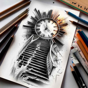geometric-detail-stairs-tattoo – tattoo design ideas free ai generated – realism-full-detail – for-chest – Gallery: stairs-inkby-ai