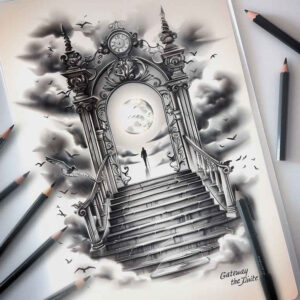 life-and-transformation-symbol-stairs-tattoo – tattoo design ideas free ai generated – surrealism-psychic-energy – for-nape – Gallery: stairs-inkby-ai