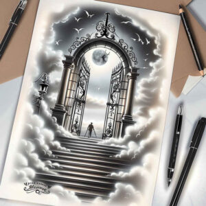 life-motif-stairs-tattoo – tattoo design ideas free ai generated – neotraditional-soft-shadows – for-wrist – Gallery: stairs-inkby-ai