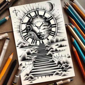 life-motif-stairs-tattoo – tattoo design ideas free ai generated – realism-refined-lines – for-upper-shoulder – Gallery: stairs-inkby-ai