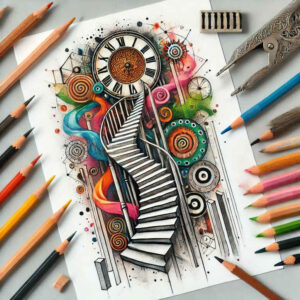 life-motif-stairs-tattoo – tattoo design ideas free ai generated – surrealism-distorted-reality – for-full-back – Gallery: stairs-inkby-ai