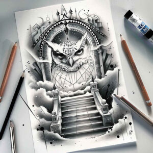 line-stairs-tattoo – tattoo design ideas free ai generated – realism-realistic-proportions – for-stomach – Gallery: stairs-inkby-ai