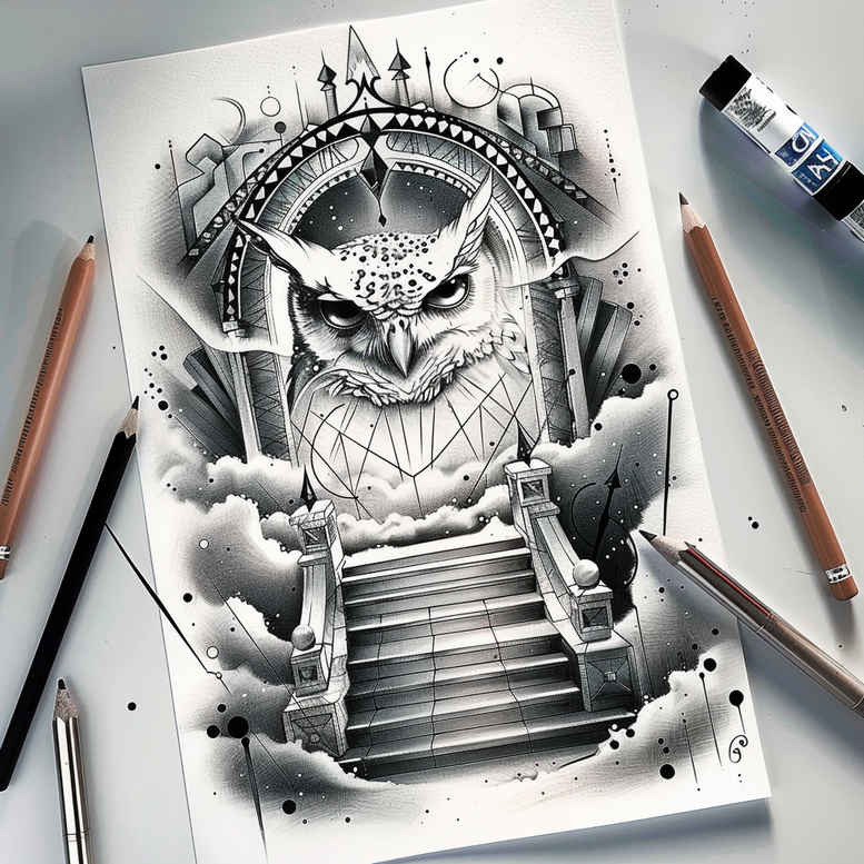 line-stairs-tattoo – tattoo design ideas free ai generated – realism-realistic-proportions – for-stomach – Gallery: stairs-inkby-ai