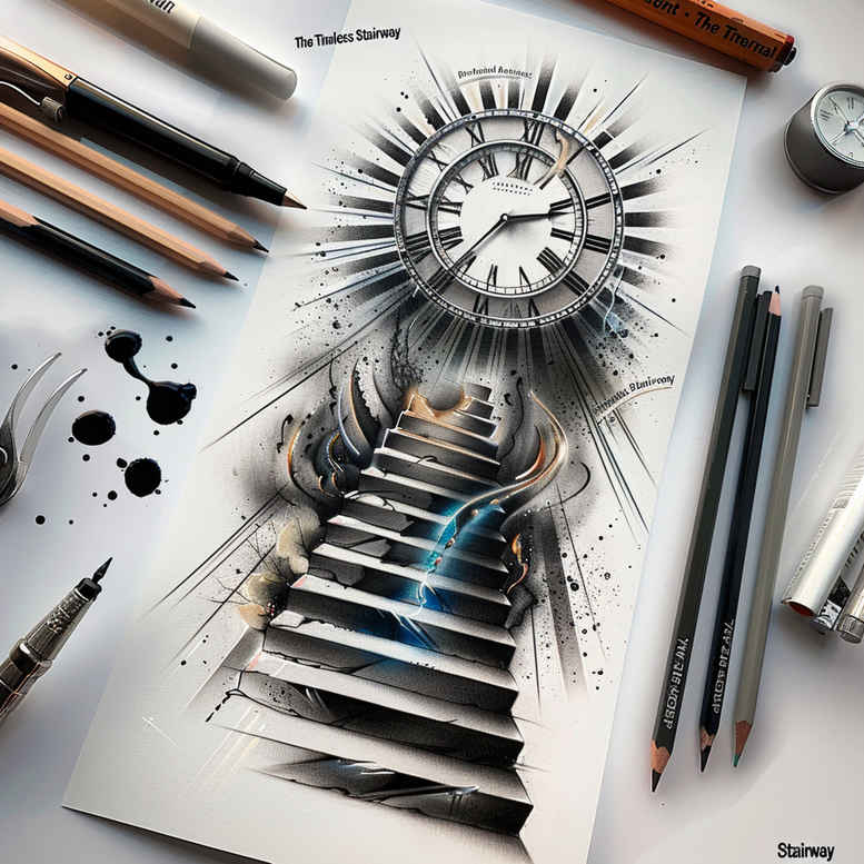 minimalist-stairs-tattoo – tattoo design ideas free ai generated – realism-depth-of-field – for-biceps – Gallery: stairs-inkby-ai