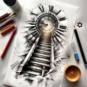 motion-stairs-tattoo – tattoo design ideas free ai generated – surrealism-fragmentation – for-palm – Gallery: stairs-inkby-ai