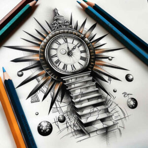 motion-stairs-tattoo – tattoo design ideas free ai generated – surrealism-unreal-light – for-foot – Gallery: stairs-inkby-ai