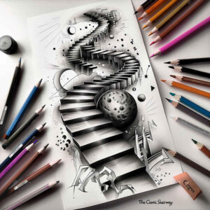 mystery-motif-stairs-tattoo – tattoo design ideas free ai generated – surrealism-blurred-edges – for-side-torso – Gallery: stairs-inkby-ai