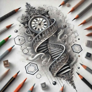 mystical-symbol-stairs-tattoo – tattoo design ideas free ai generated – neotraditional-enhanced-shading – for-scapula – Gallery: stairs-inkby-ai