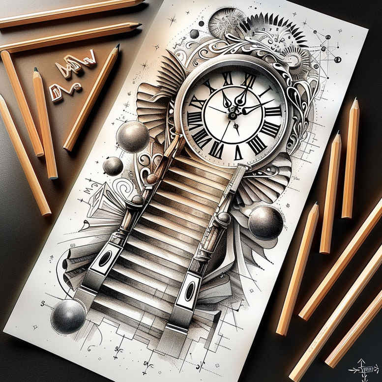 mystical-symbol-stairs-tattoo – tattoo design ideas free ai generated – realism-reflective-light – for-lower-leg – Gallery: stairs-inkby-ai