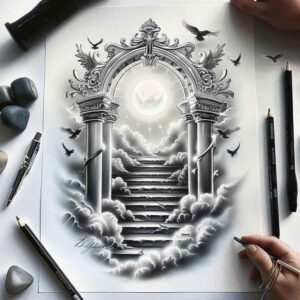organic-line-stairs-tattoo – tattoo design ideas free ai generated – neotraditional-artistic-shading – for-wrist – Gallery: stairs-inkby-ai
