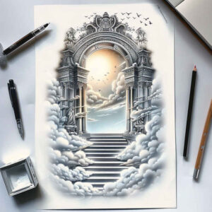 organic-line-stairs-tattoo – tattoo design ideas free ai generated – neotraditional-bold-highlights – for-shoulder – Gallery: stairs-inkby-ai