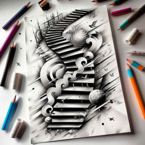 organic-line-stairs-tattoo – tattoo design ideas free ai generated – realism-blended-gradients – for-fingers – Gallery: stairs-inkby-ai