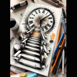 organic-line-stairs-tattoo – tattoo design ideas free ai generated – realism-illustrative-style – for-back-of-neck – Gallery: stairs-inkby-ai