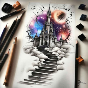 organic-line-stairs-tattoo – tattoo design ideas free ai generated – surrealism-enigmatic-aura – for-wrist – Gallery: stairs-inkby-ai